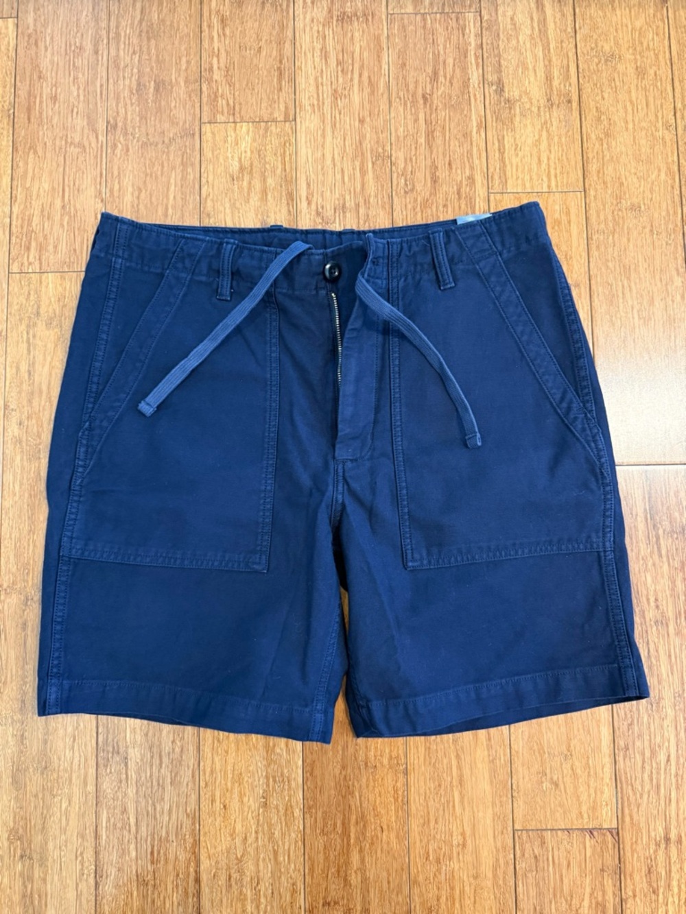Outerknown Navy Blue Drawstring Patch-Pocket Shorts. Men’s